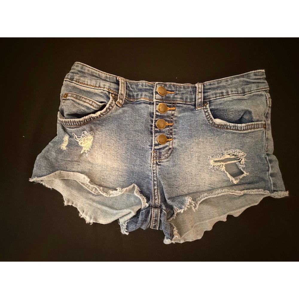 Billabong Distressed Denim Shorts Light Wash Button Fly Cutoffs Size 25